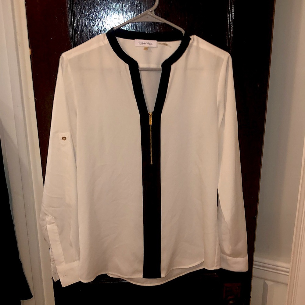Calvin Klein Zip Up Blouse- black and white